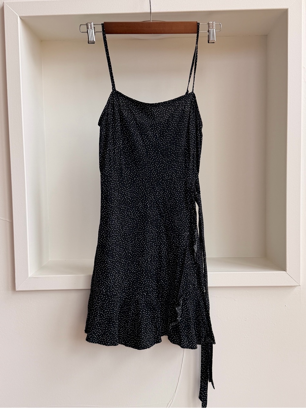 Express Black Mini Slip Dress with White Polka Dots